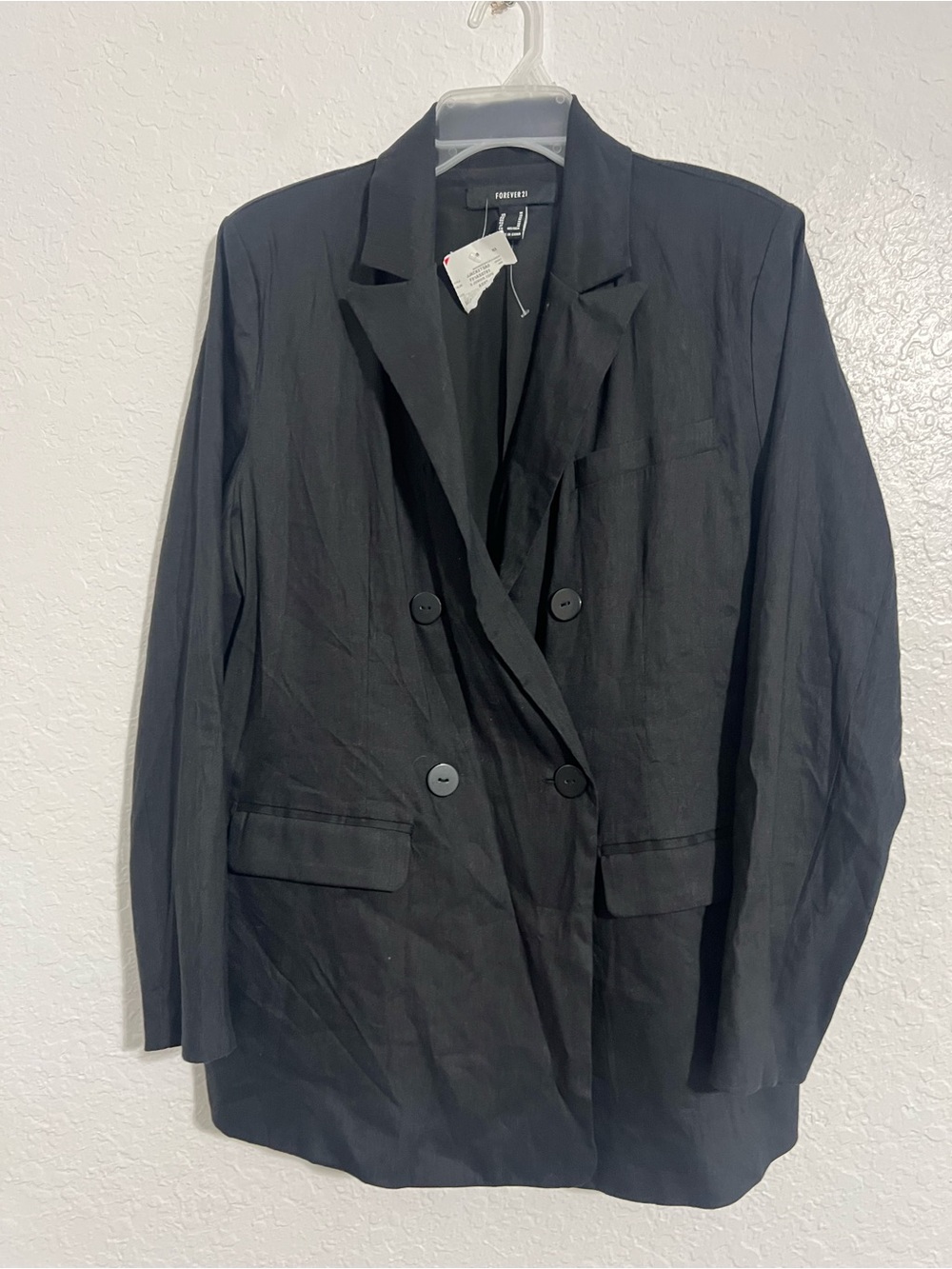 NWT Forever 21 Womens Black Two Button Blazer Size M Linen/Rayon #119